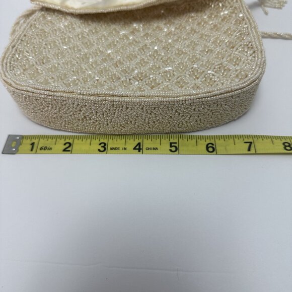 Vintage Inge Christopher White Beaded Evening Purse Long Strap - Picture 6 of 10